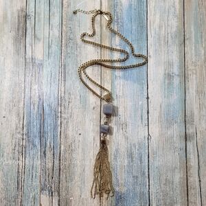 White House Black Market Elegant Gold and Gray with Tassel Necklace